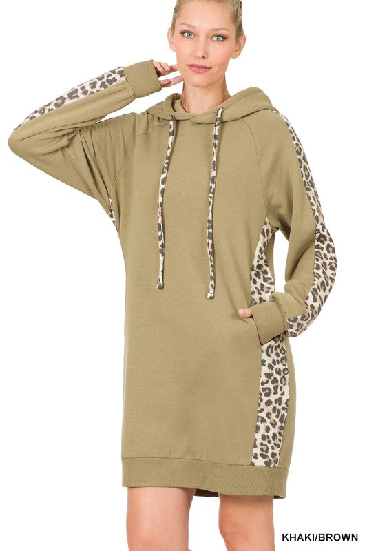 LEOPARD SOFT STRETCH LONGLINE HOODIE