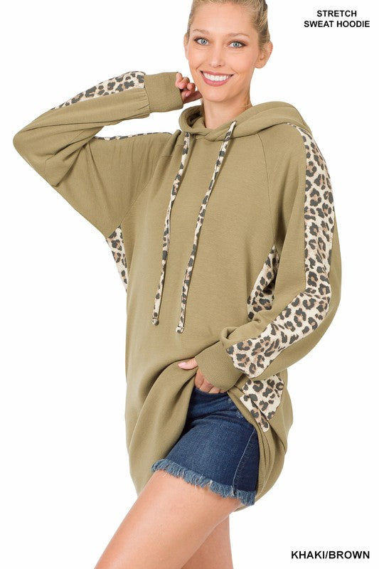 LEOPARD SOFT STRETCH LONGLINE HOODIE