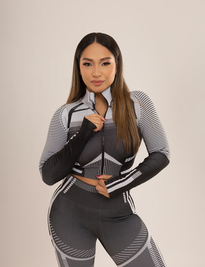 SEAMLESS ACTIVE ZIP UP CROP JACKET AND PANTS SET